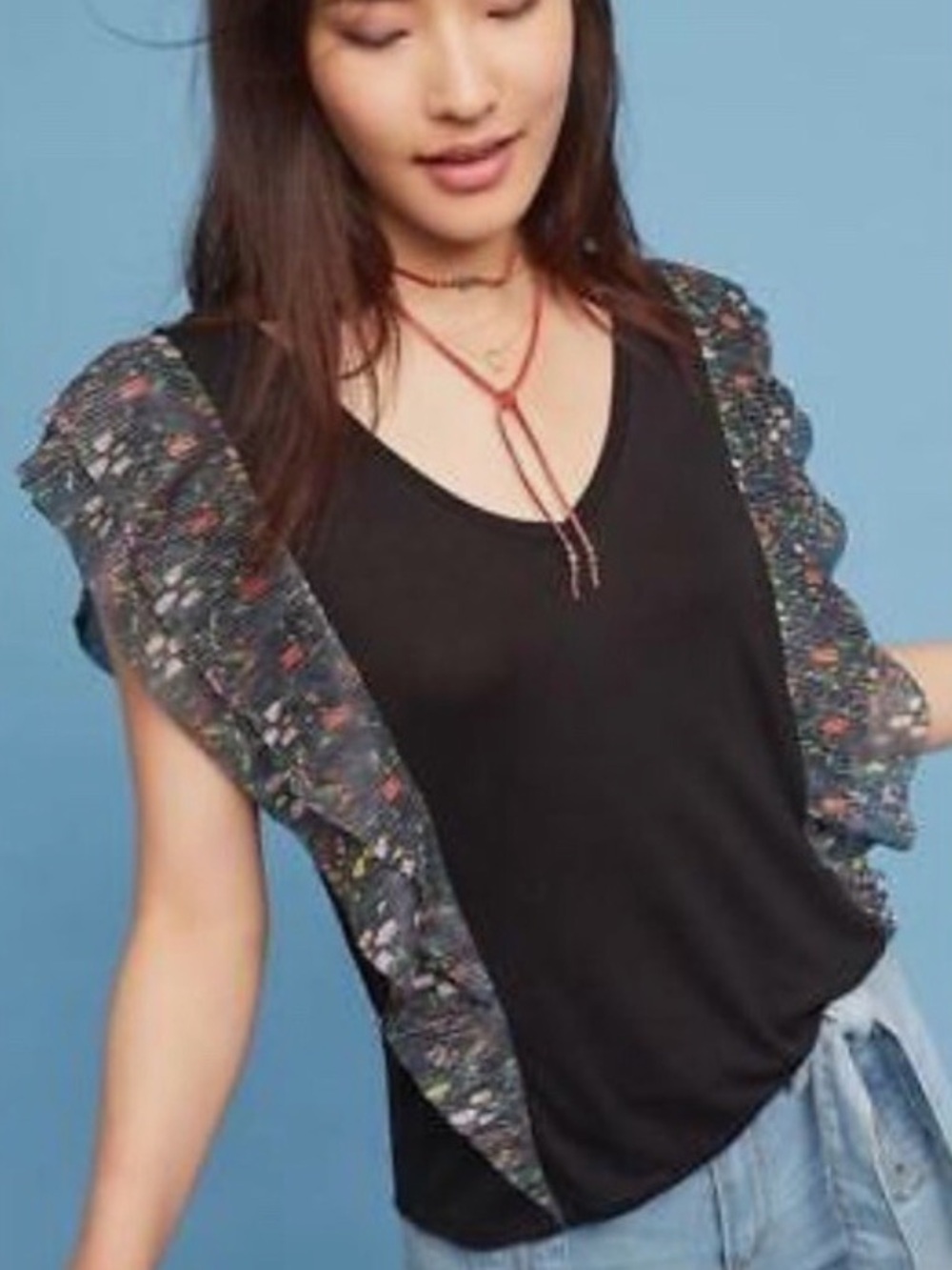 Anthropologie Vanessa Virginia Indak Ruffle Flutter Top